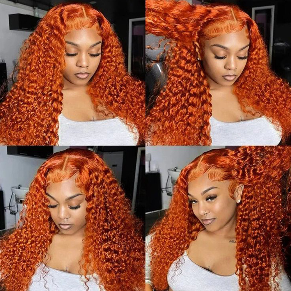 Ginger Orange Synthetic Lace Front Wigs Pre Plucked Natural Loose Curly Hair Wig