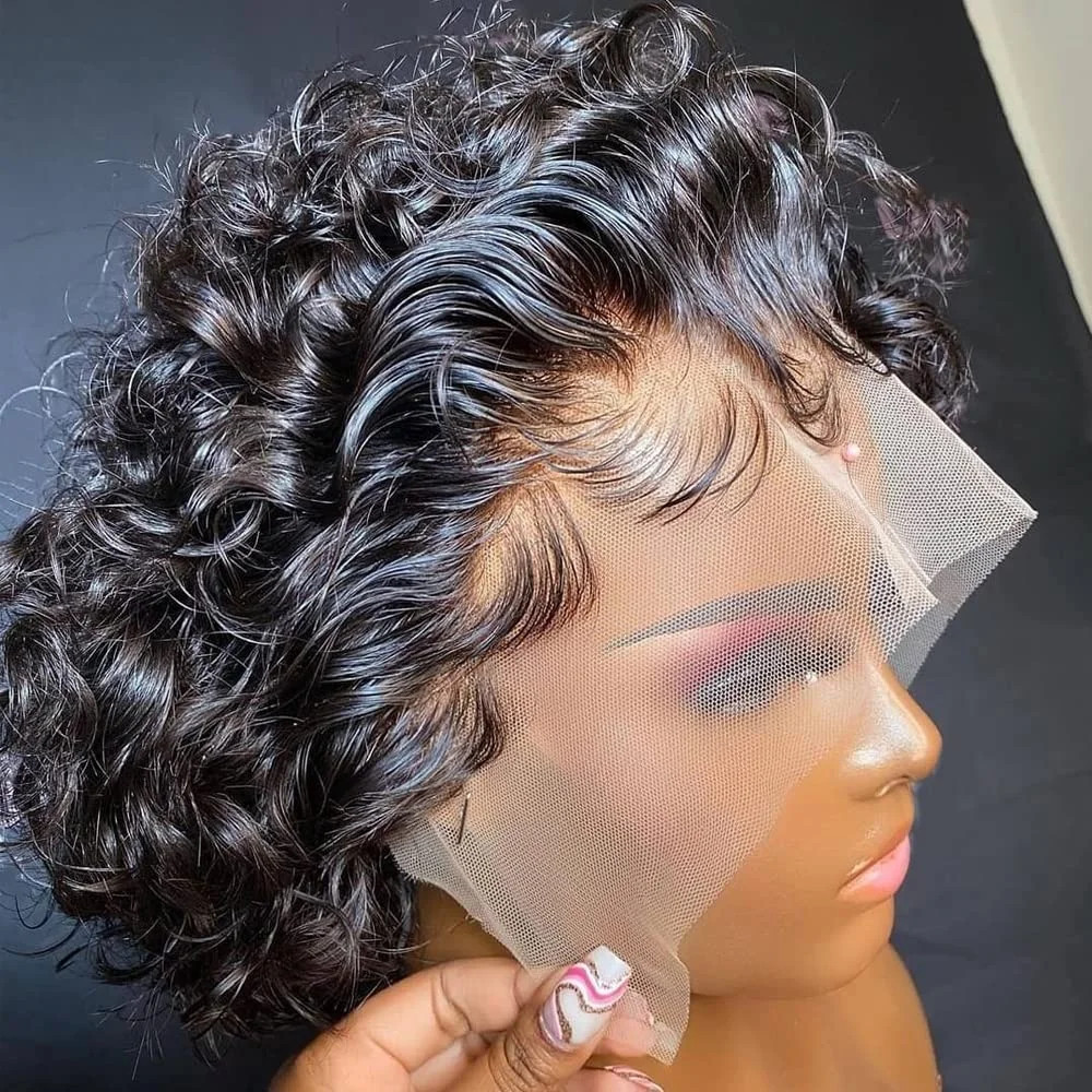 INSTASTYLE Short Curly Pixie Cut Lace Front Wigs 6 inch, 13X1 Human Hair HD Lace