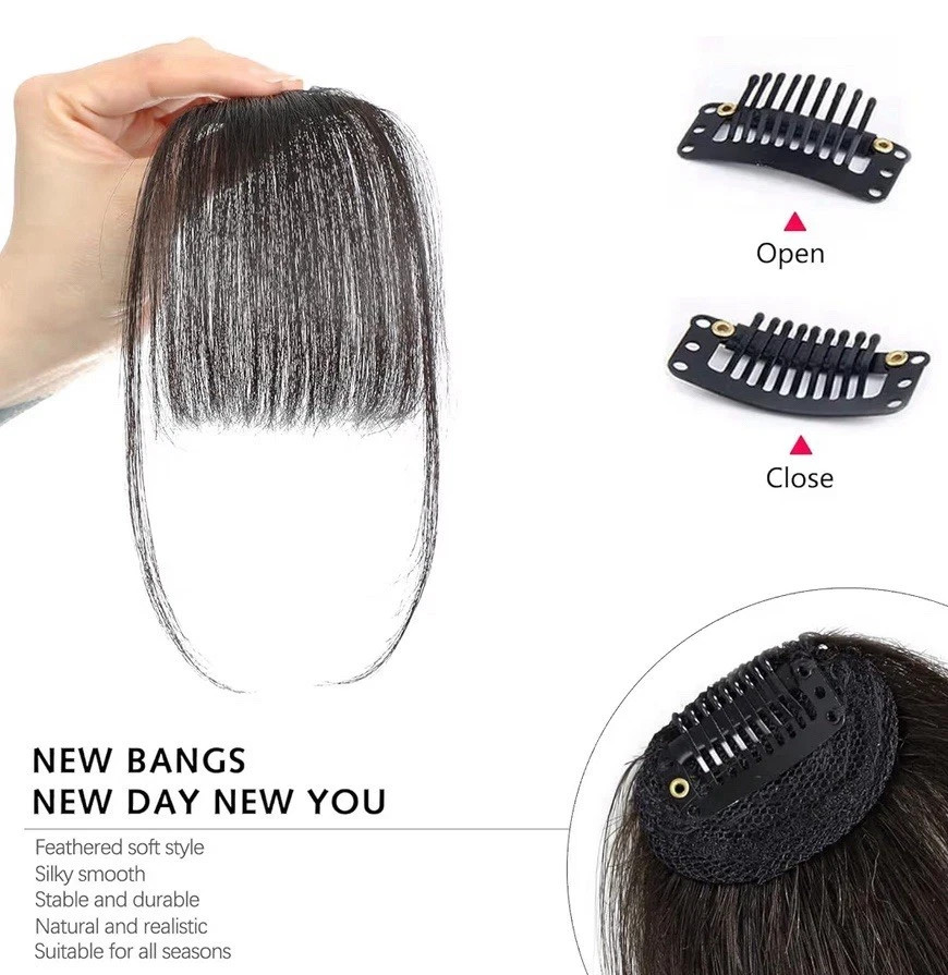 Clip In Bangs-Real Human Hair Brown Black Fringe With Temples Hairpieces Curved