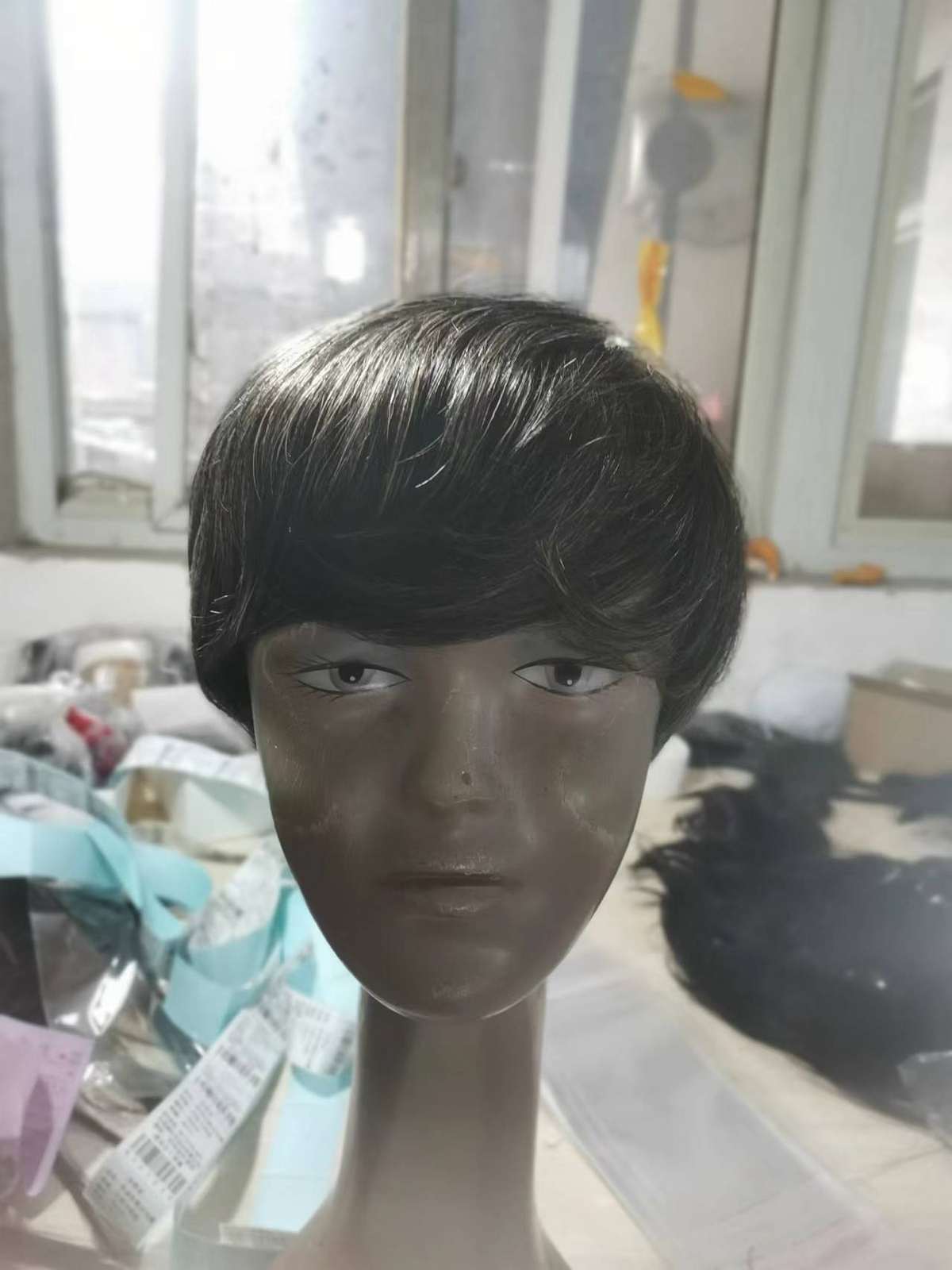 Short Black with Gray Men’s Wig Natural 100% Human Hair Wig for Male Natural Wig