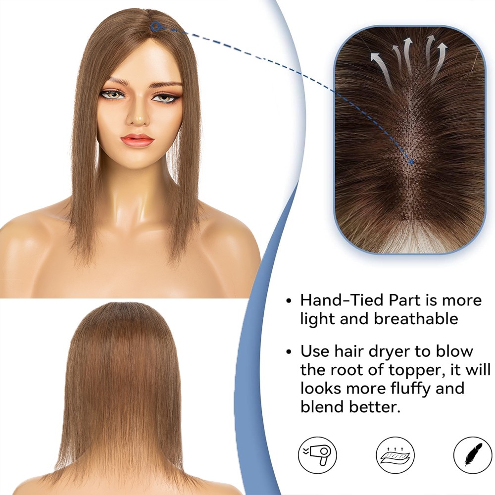 CLEARANCE Topper Hairpiece Clip In 100% Remy Human Hair Toupee Silk Base Women
