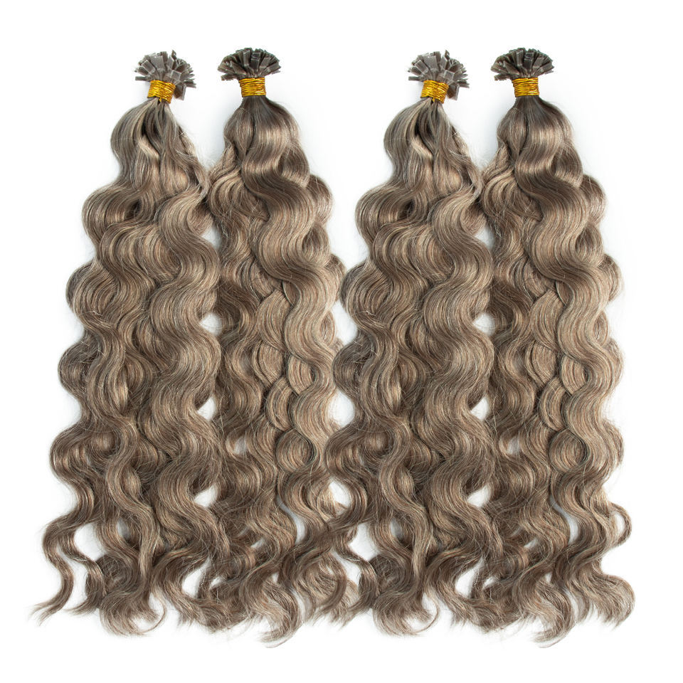 Curly Wavy Flat Keratin Tip 100% Remy Human Hair Extensions Blonde Grey 100g