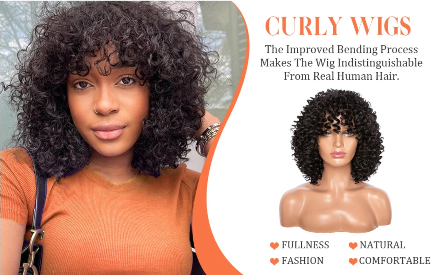 Afro Curly Wig for Black Women 15 in Natural Black Heat Resistant Synthetic