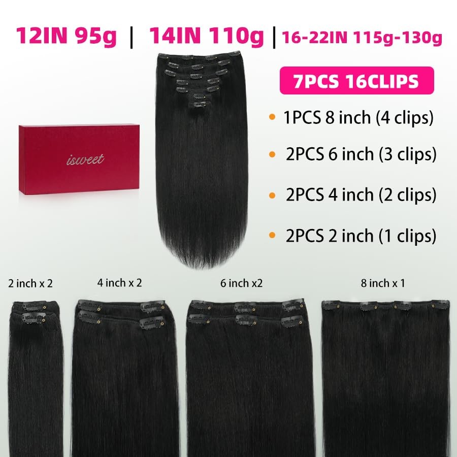 Isweet Straight Clip In Hair Extensions Real Human Hair 7Pcs 18 Inch 105G 14