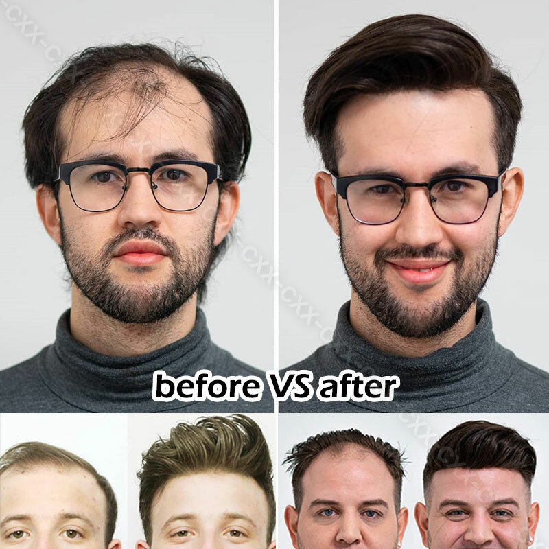 Front Piece Mens Toupee Hairpiece PU 100% Real Human Hair Replacement System USA