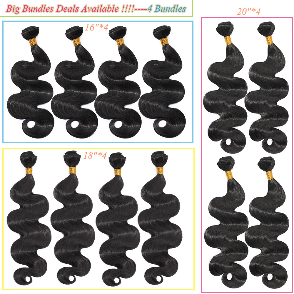 16″ 18″ 20″ 24″ as Human Hair Bundles Body Wave Black For Women Synthetic Hair