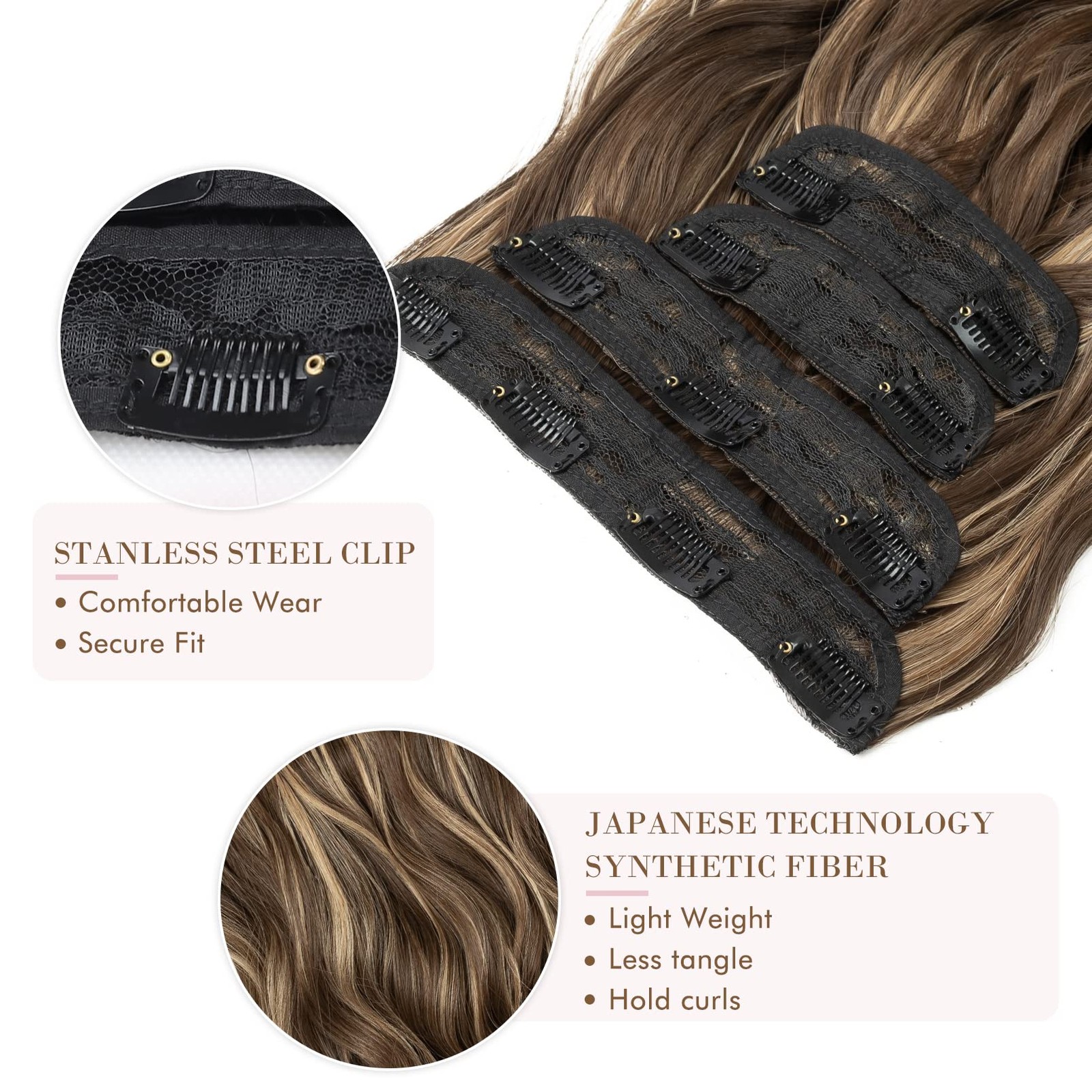 Hair Extensions, 4PCS Clip in Hair Extensions HE001 Natural Soft Synthetic Ha…