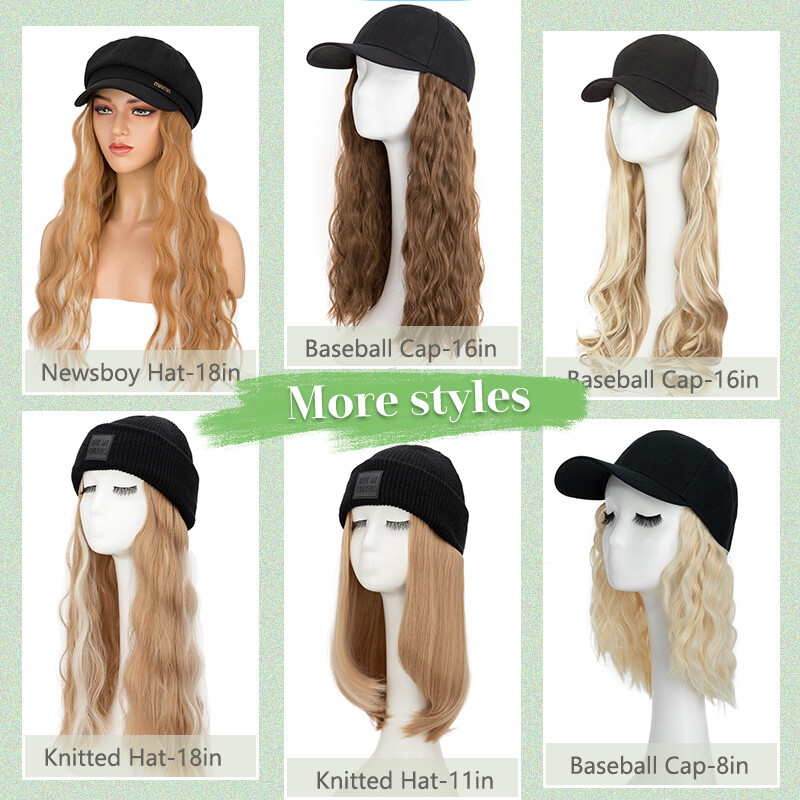 Cap With Hair Extensions Long Baseball Hat Curly/Wavy Hairpiece Natural as Human