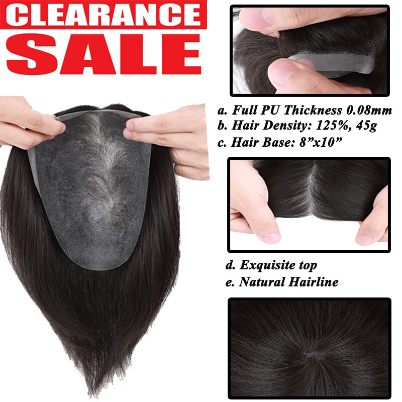 US French Lace Toupee Hair Mens Hairpiece 100% Human Hair Replacement System #1B