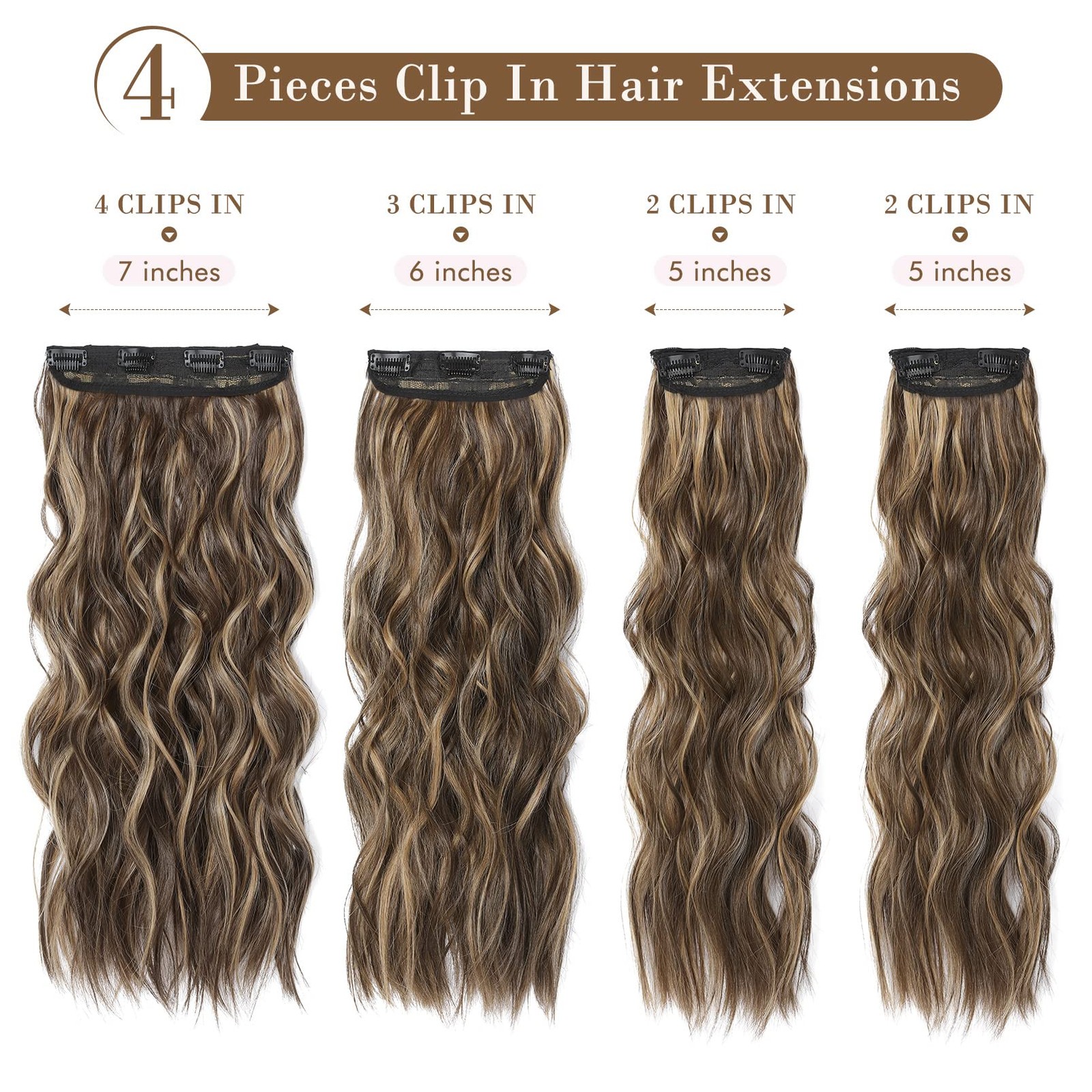 Hair Extensions, 4PCS Clip in Hair Extensions HE001 Natural Soft Synthetic Ha…
