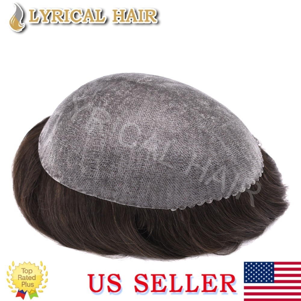 Mens Toupee Full PU Durable Thin Skin Real Human Hair Natural Men’s Hair System
