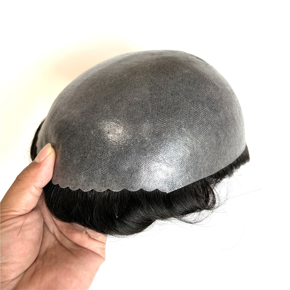 Men’s Human Hair Toupee Hairpiece Poly Gauze Hair System Replacement Black Wigs