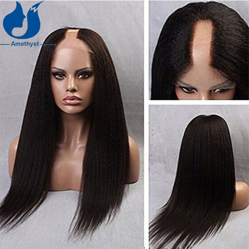 Light Yaki Straight Human Hair U Part Wig For Black Women Middle Part U Shape