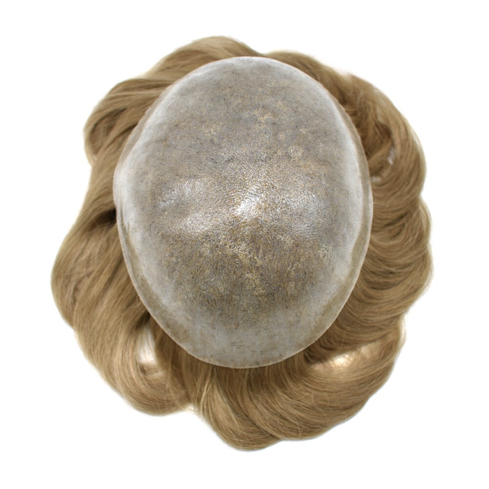 All PU Mens Toupee Human Hair Replacement System Skin PU Grey Brown Hairpiece