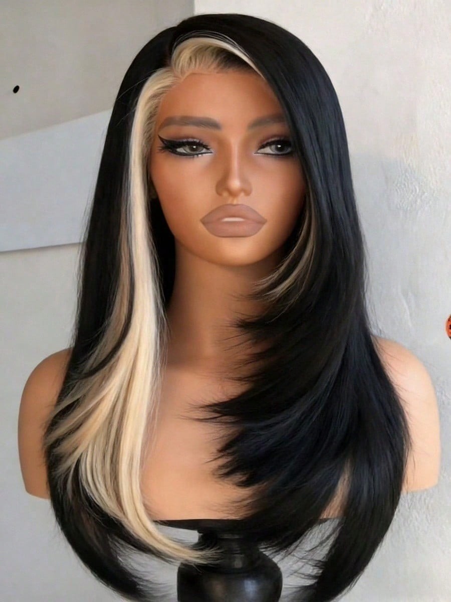 Hair Women Lace Front Wig Highlight White Bone Straight 13×4 HD Transparent Lace