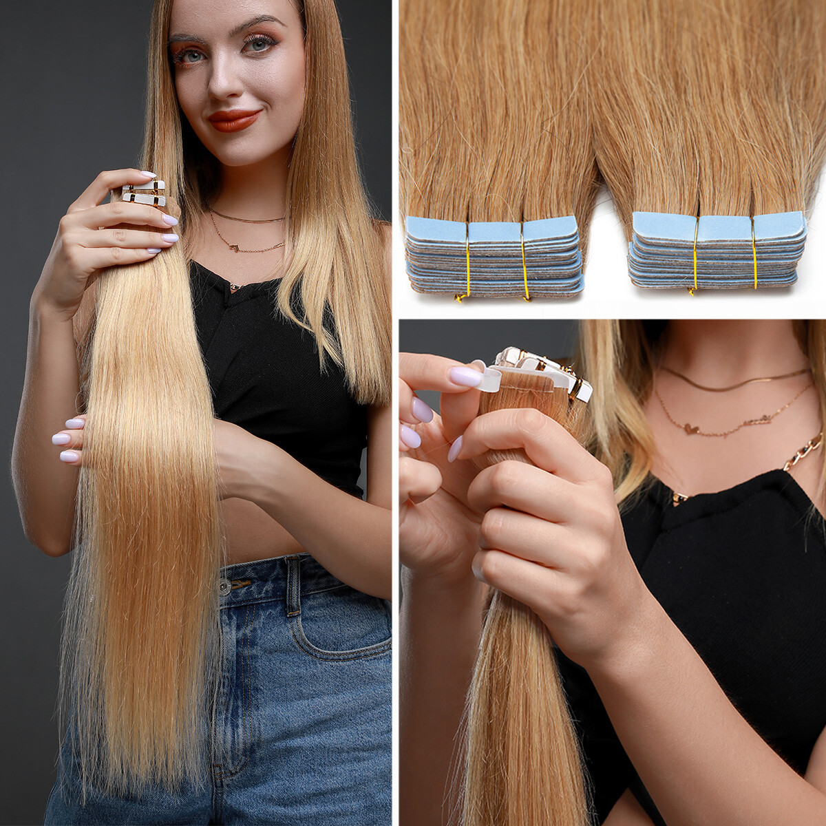 10-80PCS Invisible Tape In Skin Weft Remy Human Hair Extensions Full Head White#