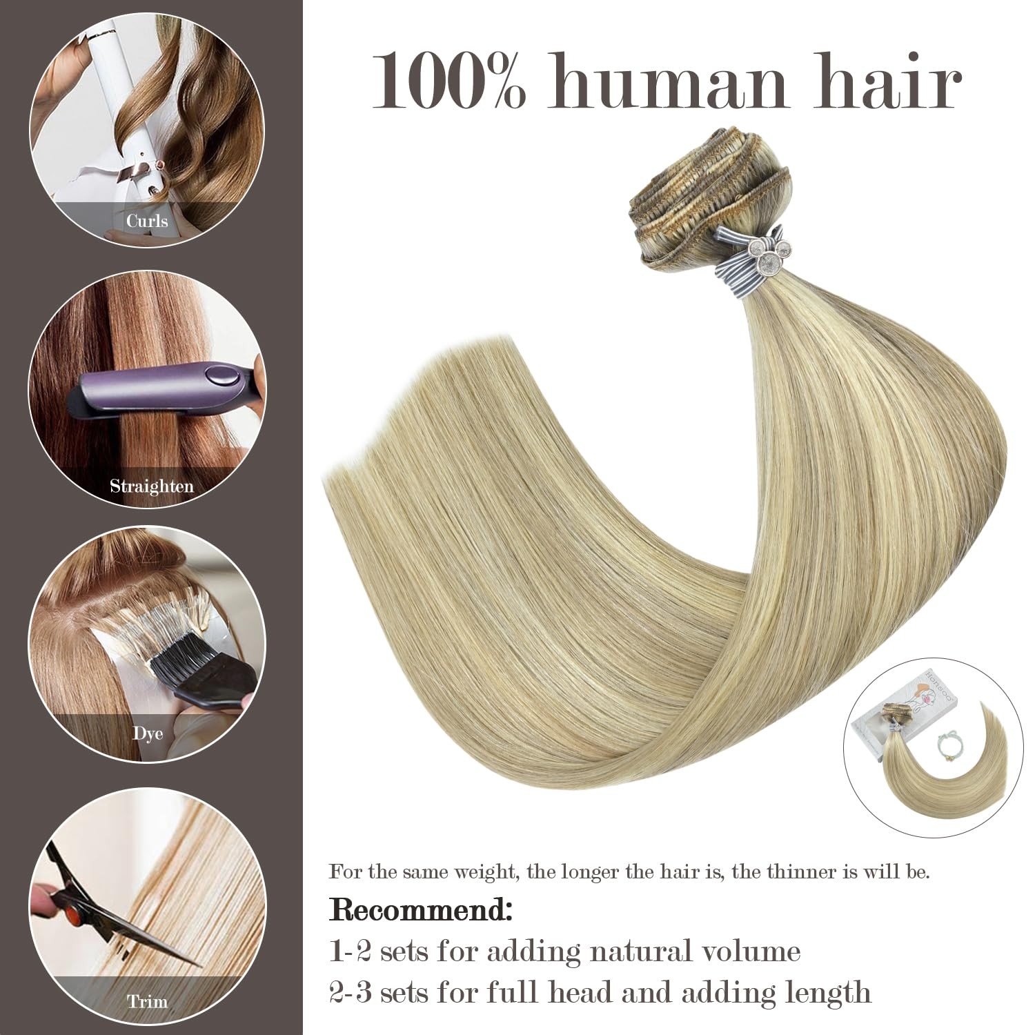 Balayage Hair Extensions Real Human Hair Mixed Bleach Blonde 20in 100g 7pcs C…