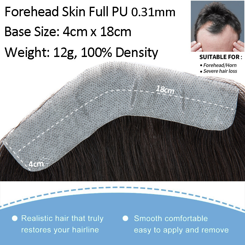 Men Forehead Hairline Toupee 100%Human Hair Skin PU Man Hairpiece Frontal Topper