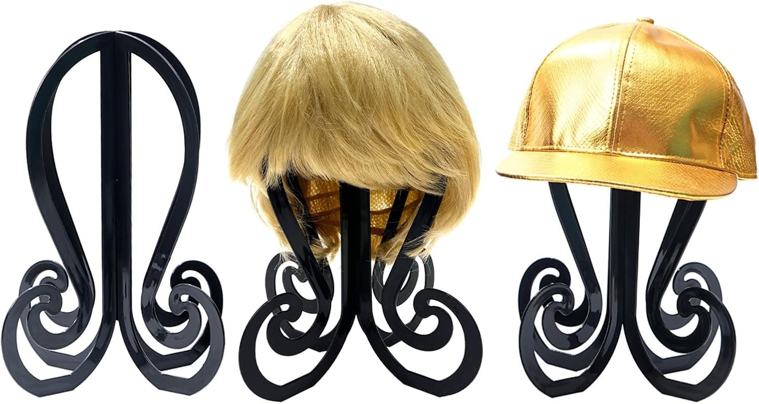 Plastic 3PCS Wig Stand,Black Wig Head Stand,Easy to Assemble Wig Stand Holder…