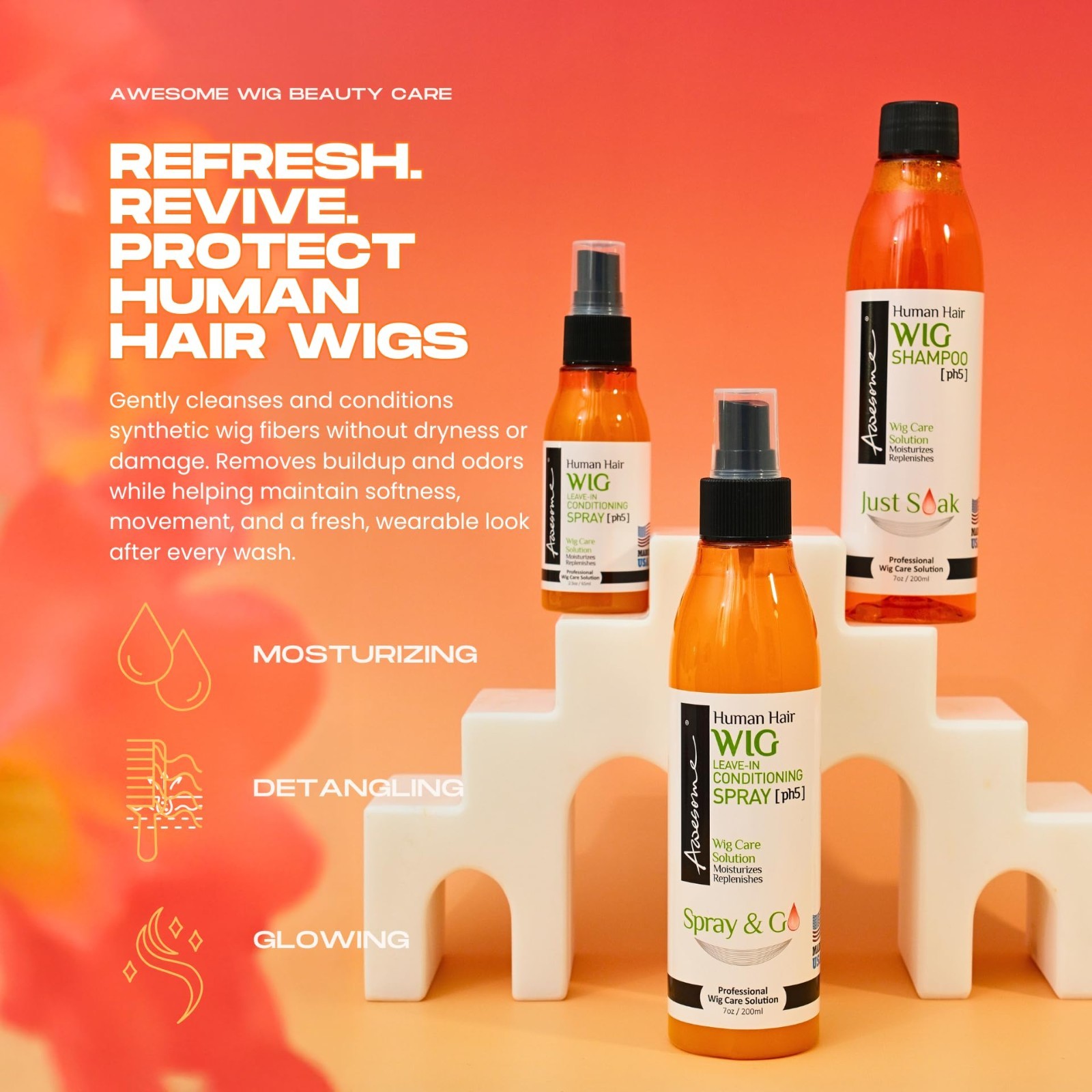 Premium Human Hair Wig Care Set – Shampoo & Leave-In Conditioner, Detangles, Add