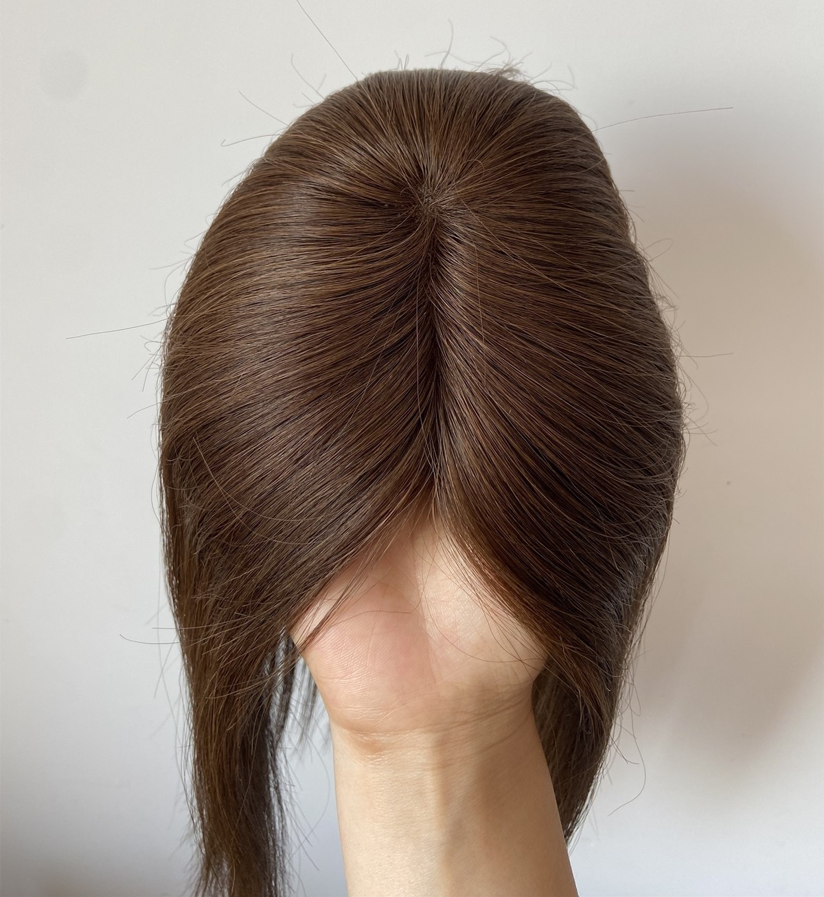 100% HUMAN BRAZILIAN HAIR DARK BROWN 5″x5″ MONO HAIRPIECE 14″ FREE PARTING
