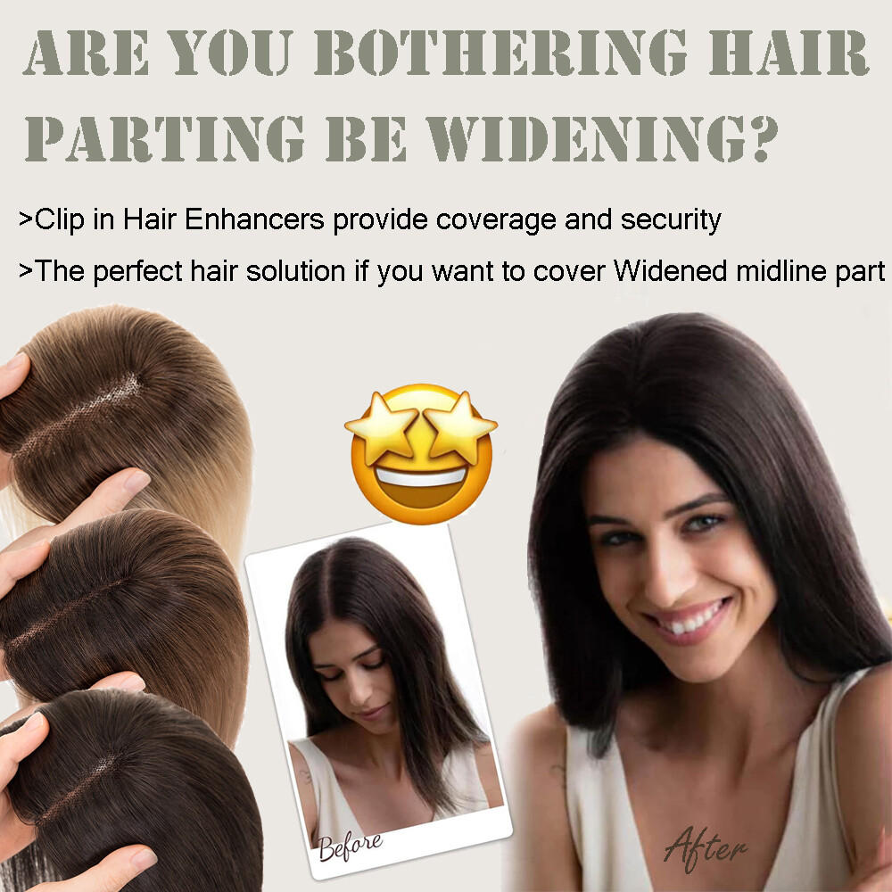 100% Real Human Hair Piece Topper Clip in Top Toupee Hairpiece Women Side Part