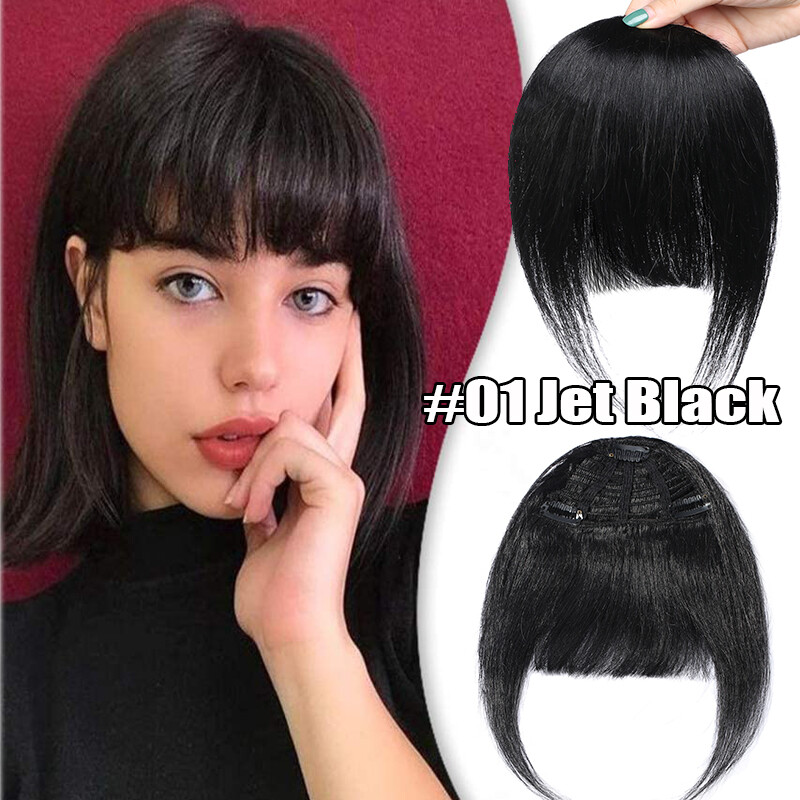 CLEARANCE Clip In 100% Remy Human Hair Extension Fringe Neat Side Bangs 2 Pieces