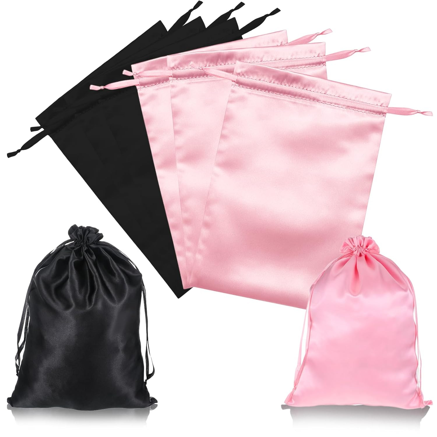 6Pcs Wig Storage Bags with Satin Drawstring Silk Bag for Packaging Wigs