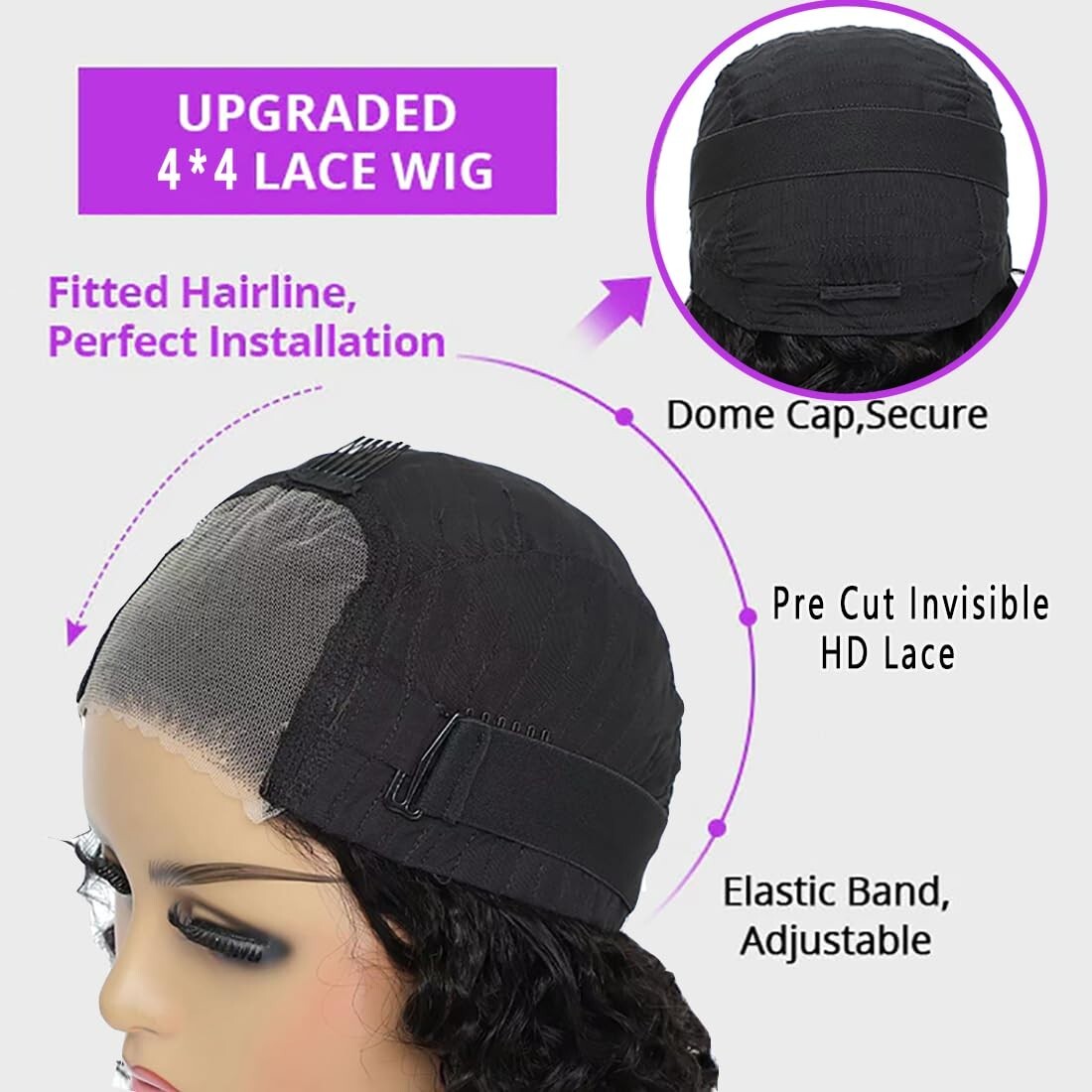 Wear and Go Glueless Deep Wave Bob 4×4 Lace Closure Wig 12 Inch
