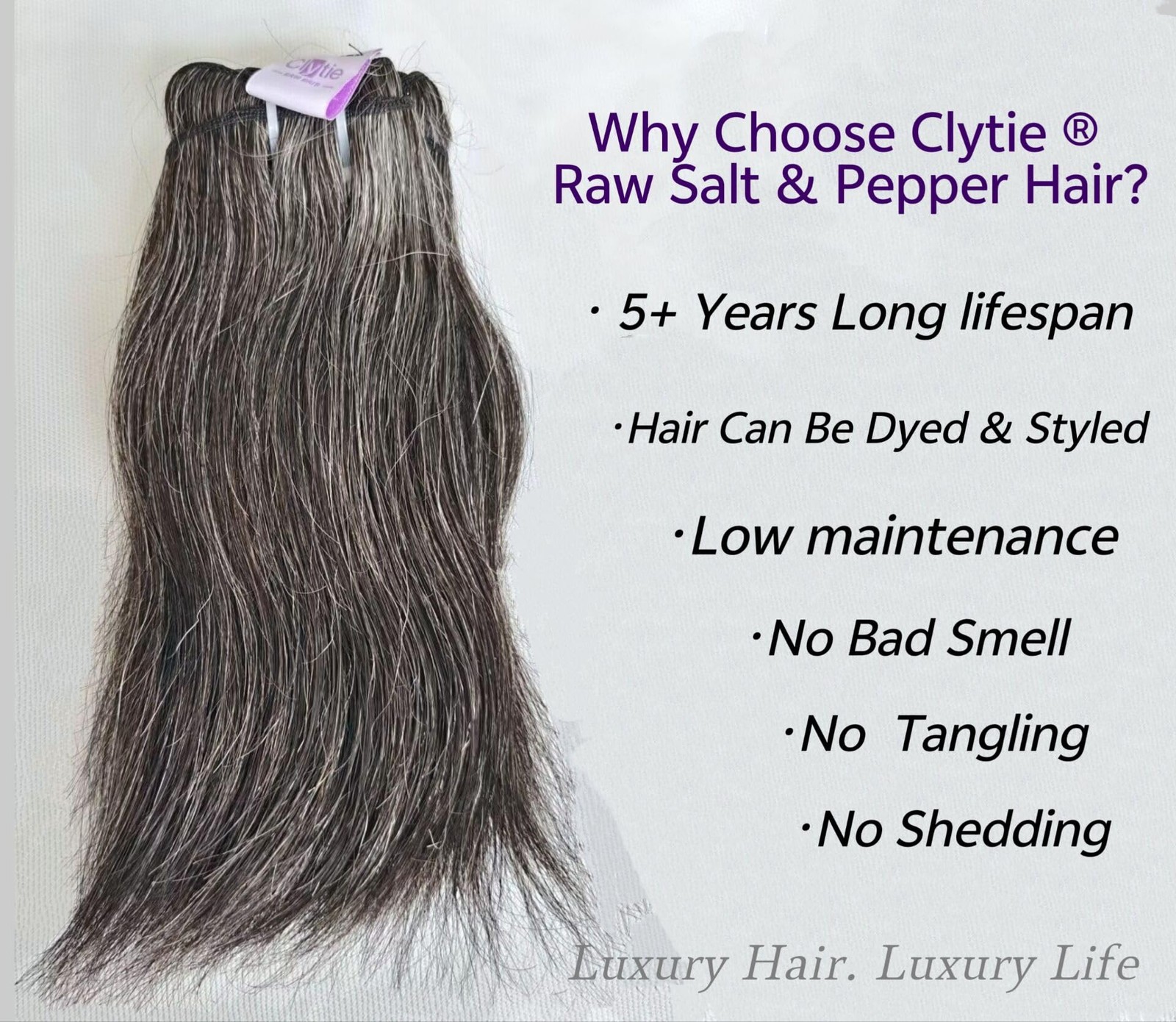 Clytie Human Hair Bundle Short Gray Salt and Pepper Unprocessed 6in Virgin Hair