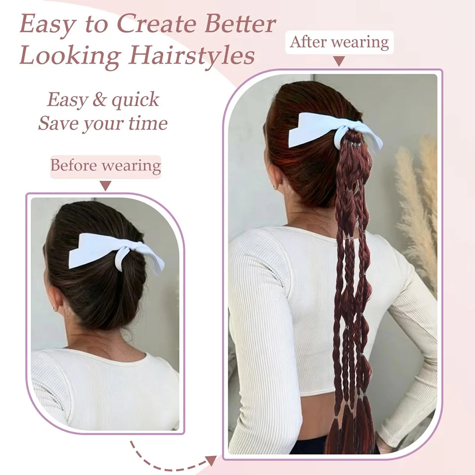 Lightweight Synthetic 24Inch Long Braided Bubble Ponytail Wig For Women Party