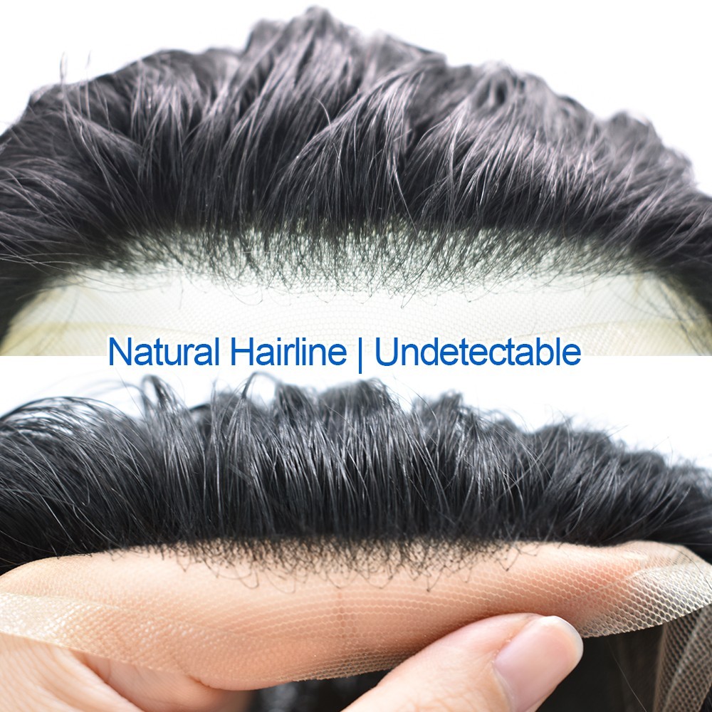 Mens Toupee Hair System Replacement French Lace Mens Hairpiece Skin Wig for Men