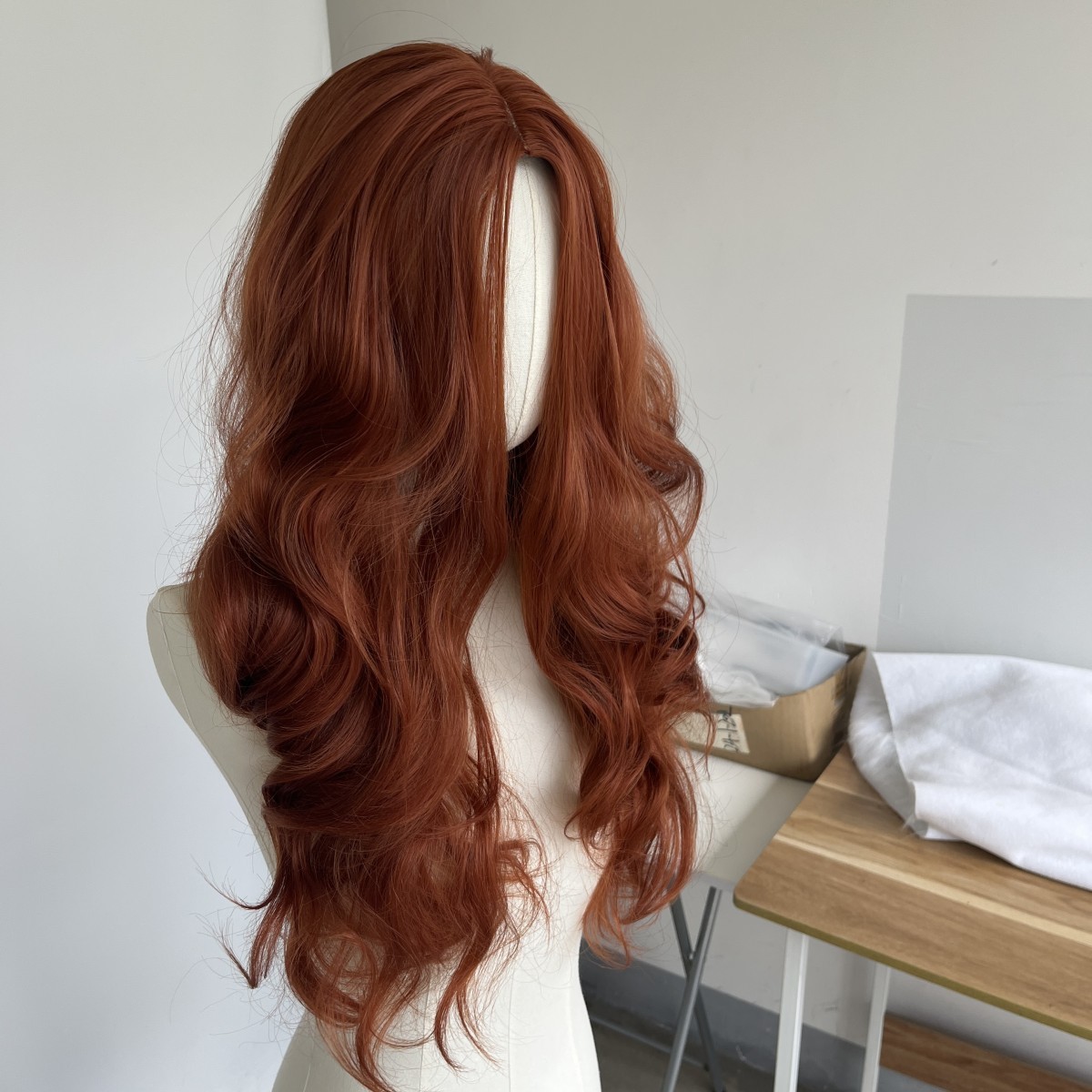 Heat Resistant Hair Copper Red Layered Long Wavy Costume Wig Natural