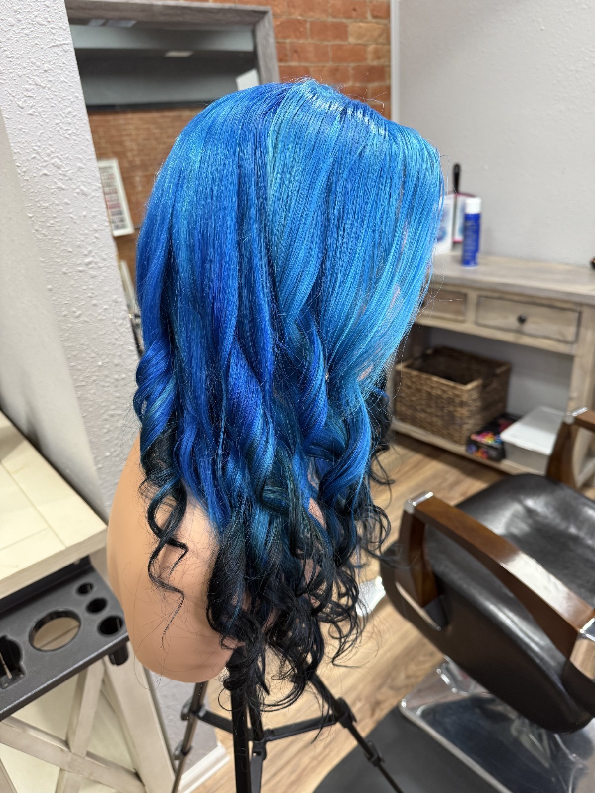 Ava 18″ Blue Black Ombre Body Wave Human Hair Unit Lace Closure Wig Frontal