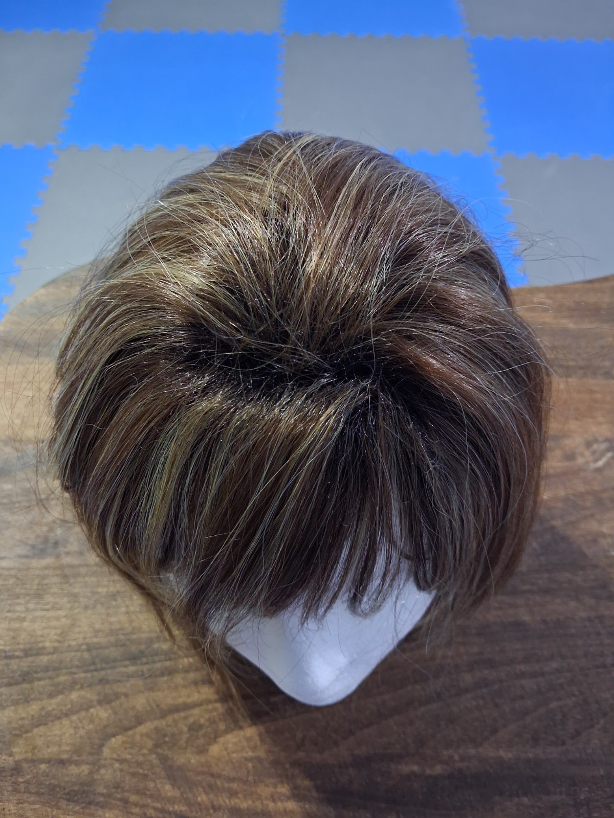 Ombre Brown with Blond Highlights Layered Bob Wig with Bangs, Medium Length
