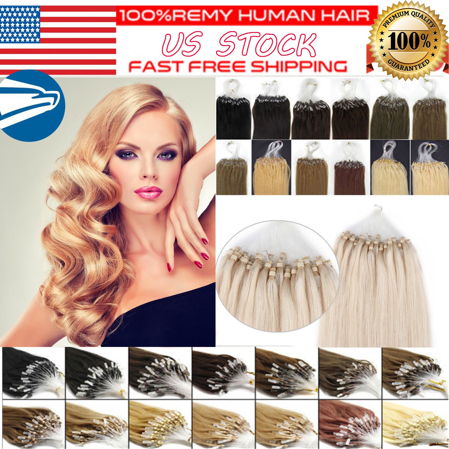 Micro Links Human Hair Extensions Nano Bead Micro Loop Natural Indian Hair US