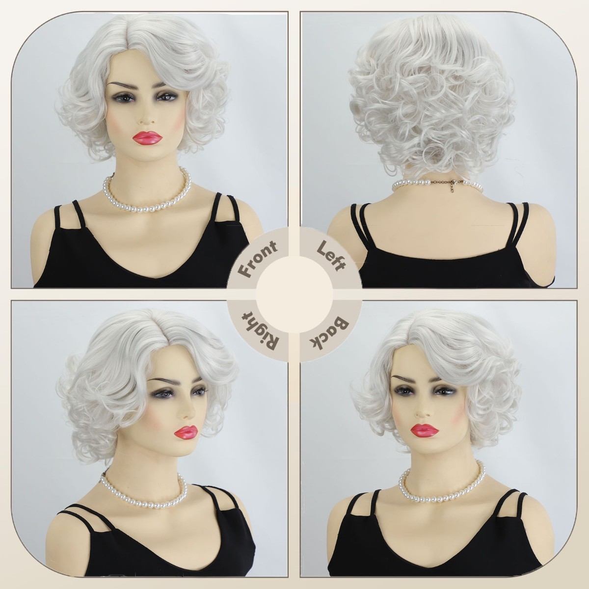White Wavy Wig Vintage Style for Women Heat Resistant Synthetic Full Cosplay