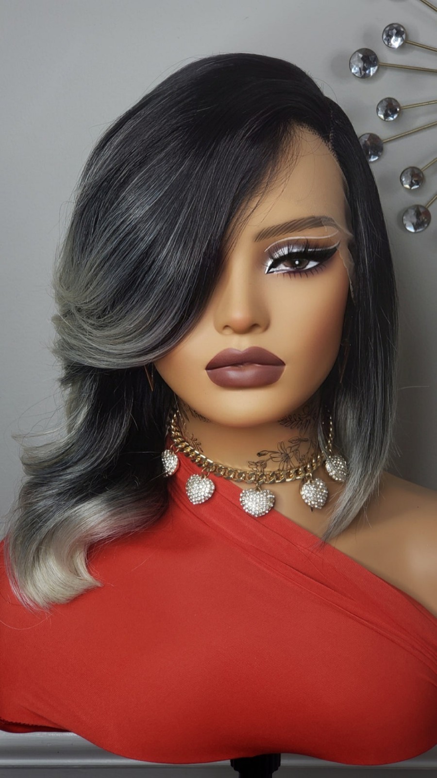 New Curly Side Bang Bob Style Lace Front Wig Black Ash Blonde Gray Ombre Womens