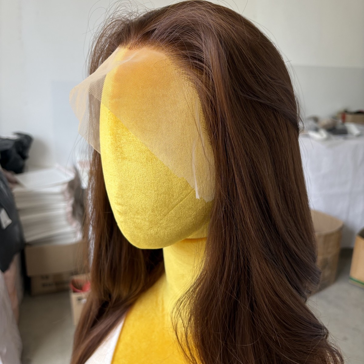Synthetic Hair Heat Resistant Lace Frontal Wig Dark brown Long Straight