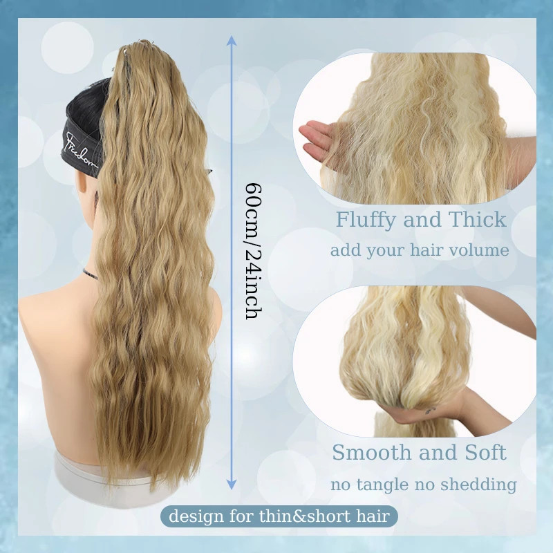 Elastic Tie Synthetic Long Curly Wavy Ponytail Extensions Women Hairpiece Daily