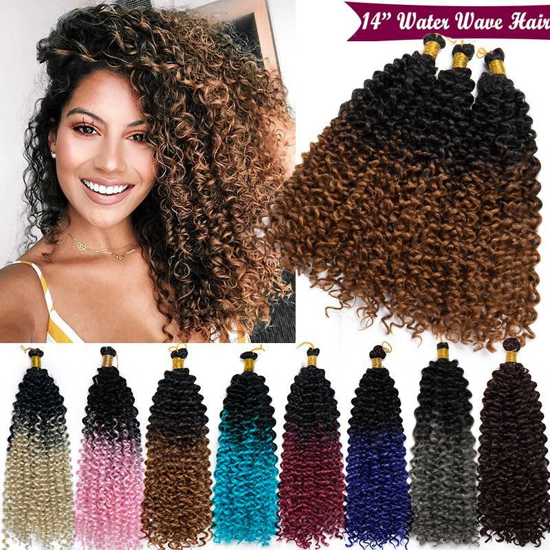 Full Head BoB Kinky Curly Water Wave Crochet Hair Extensions Marley Weaving US