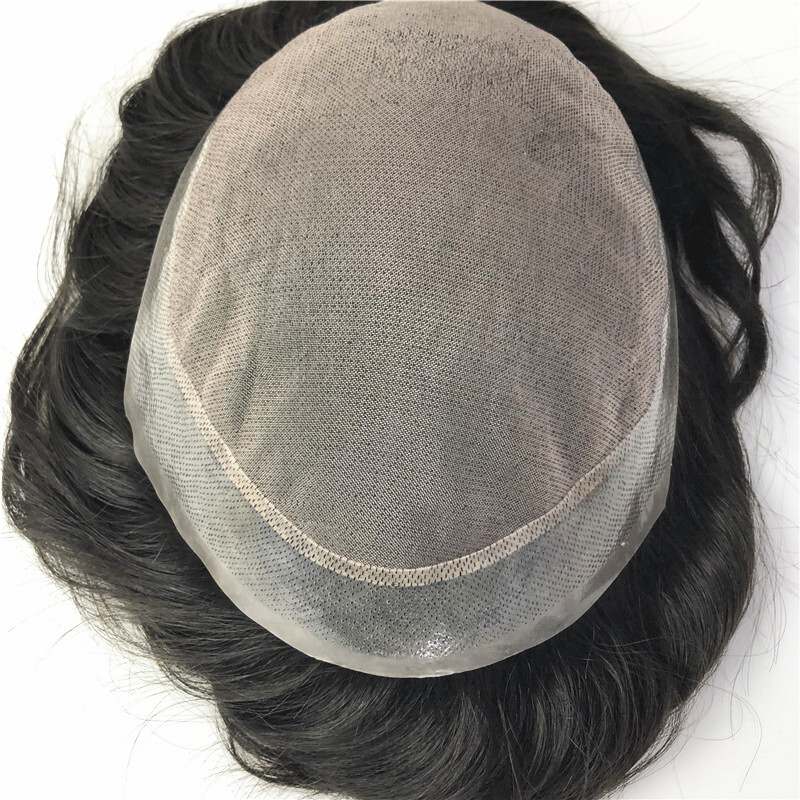 Durable Men Human Hair Replacement System Hairpiece Fine Mono Skin Around Toupee