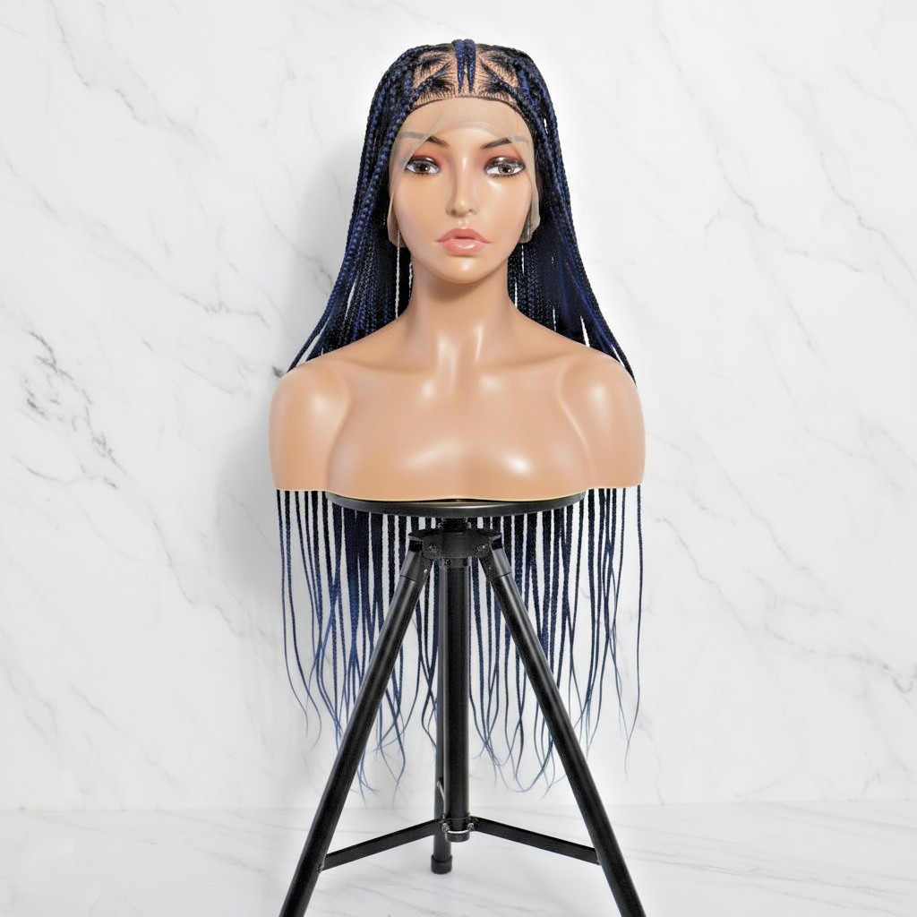 Braided Wig Full Lace Baby Hair. Blue & Black Braids. 32 inches