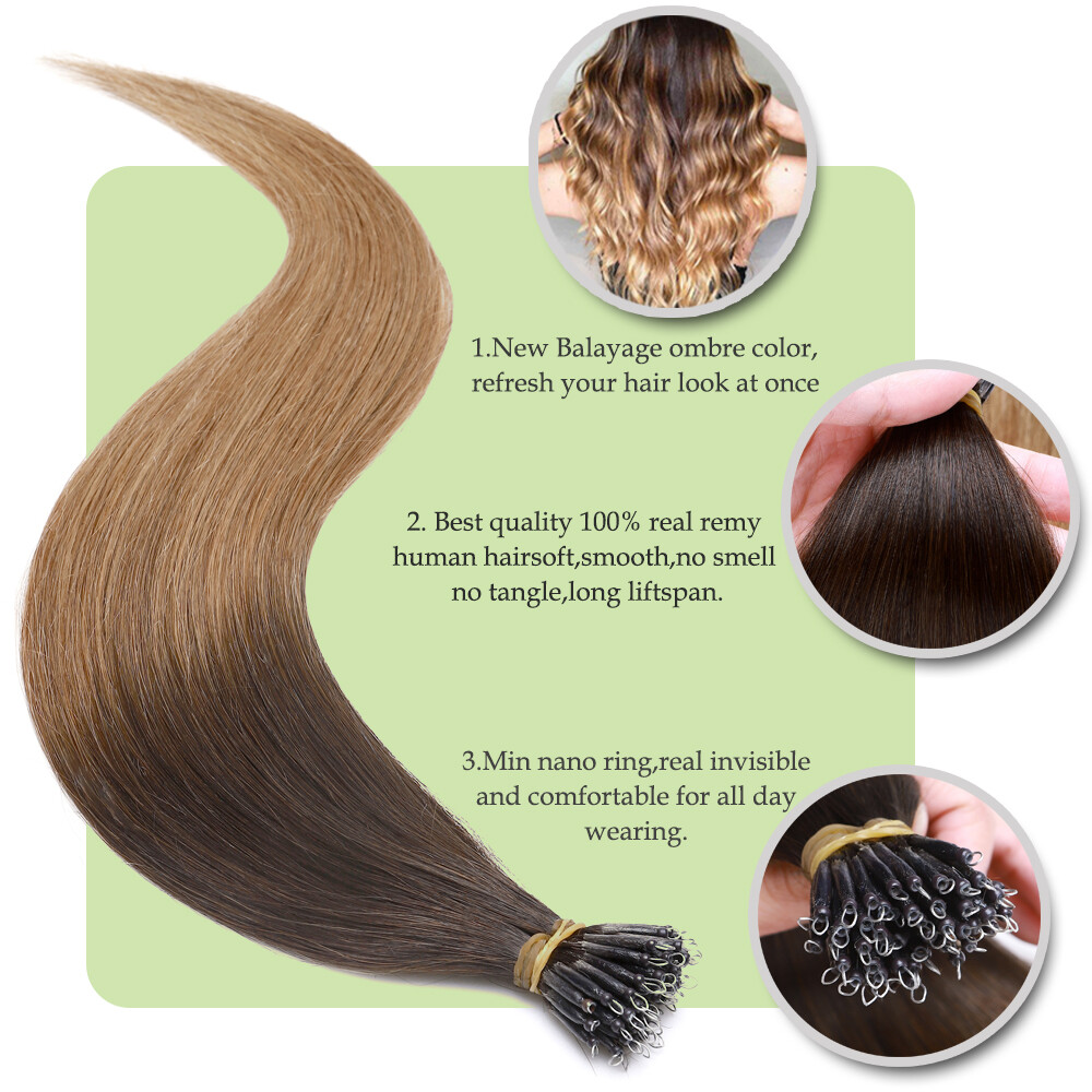 50g-100g Nano Ring Loop Micro Bead Tip Real Human Remy Hair Extensions Full Head