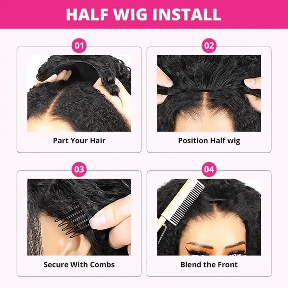 Burmese Curly Half Wig 180 Density Human Hair 22″ Glueless Drawstring Headband W