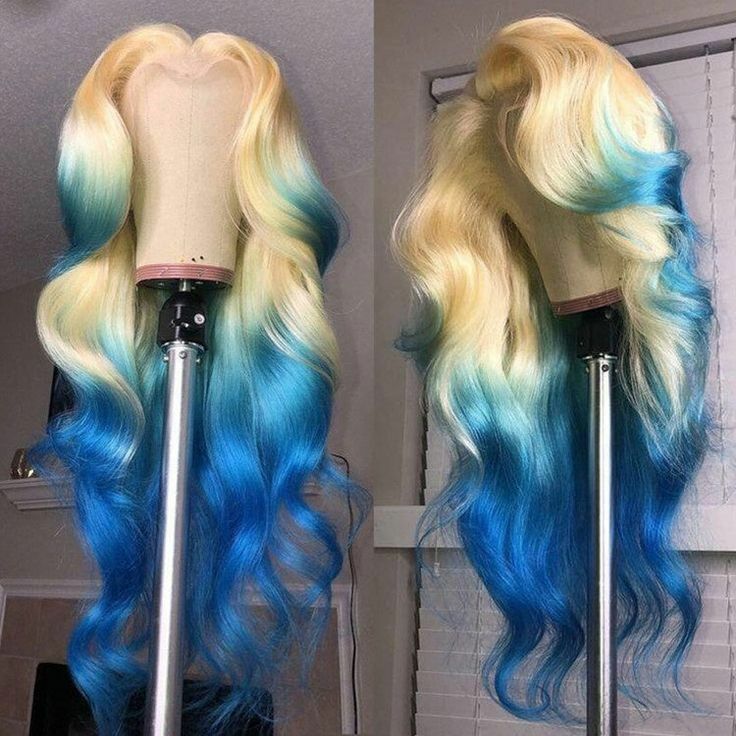 Body Wave Lace Front Wig Ombre Blonde to Blue Wig For Women Party Daily Use USA