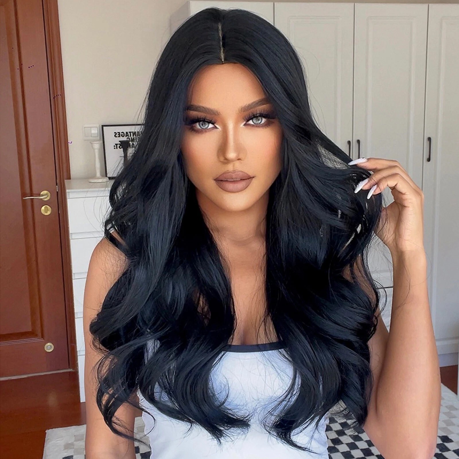 Halloween Long Wavy Soft Cosplay Wigs Heat Resistant Synthetic Hair Black