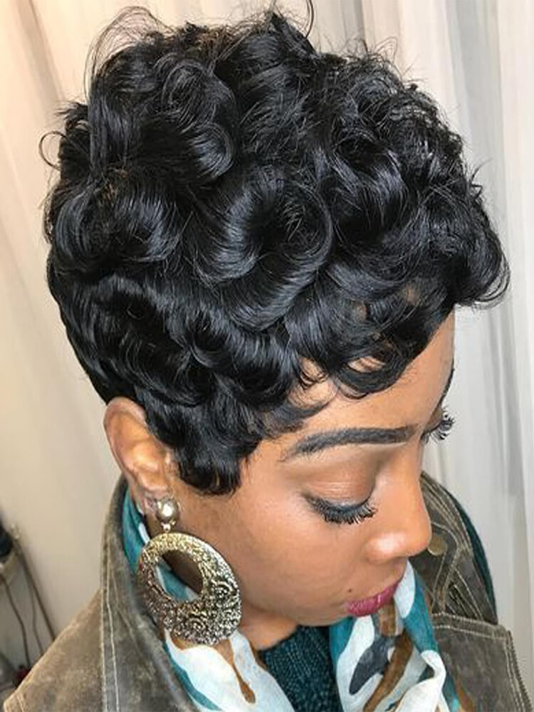 No Lace Pixie Cut Wig Brazilian Human Hair Wigs Wave Soft Natural Hair