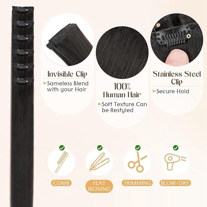 6Pcs Clip in Human Hair Extensions,Remy Single Short Clip in Hair Extensions …