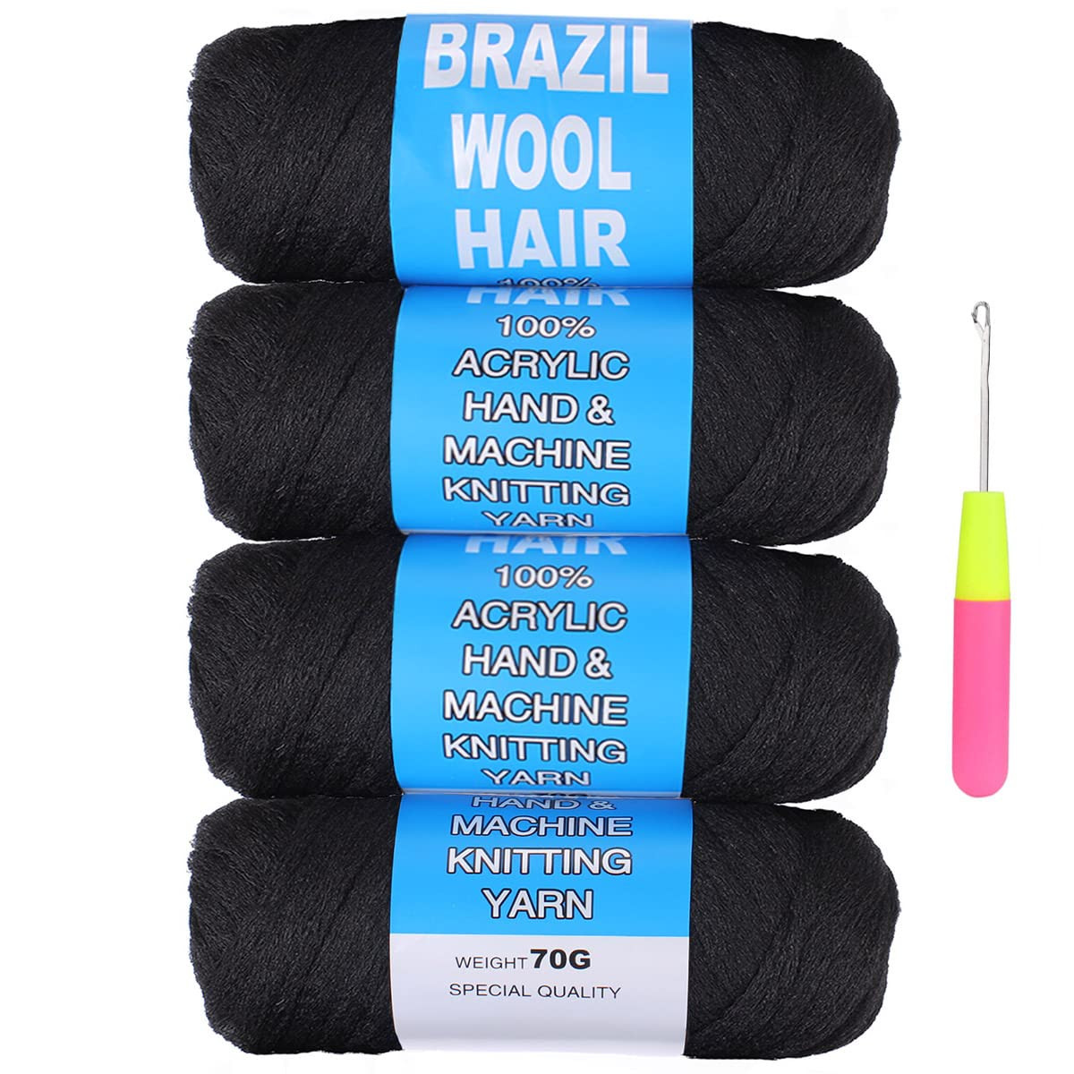 COOKOO 4 Roll Natural Black Brazilian Wool Hair for African Crochet Braids Seneg